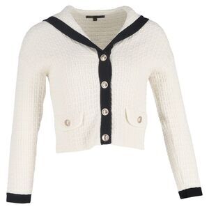 Maje Knitted Sailor-Collar Cardigan in White Cotton